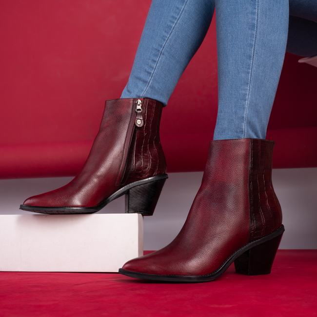 Pleated Wool Ankle Boots